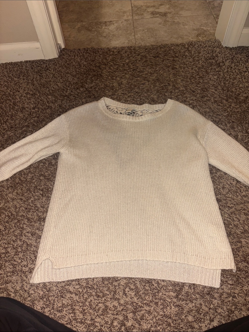 Forever 21 Cream Crew Neck Lightweight Knit Sweater